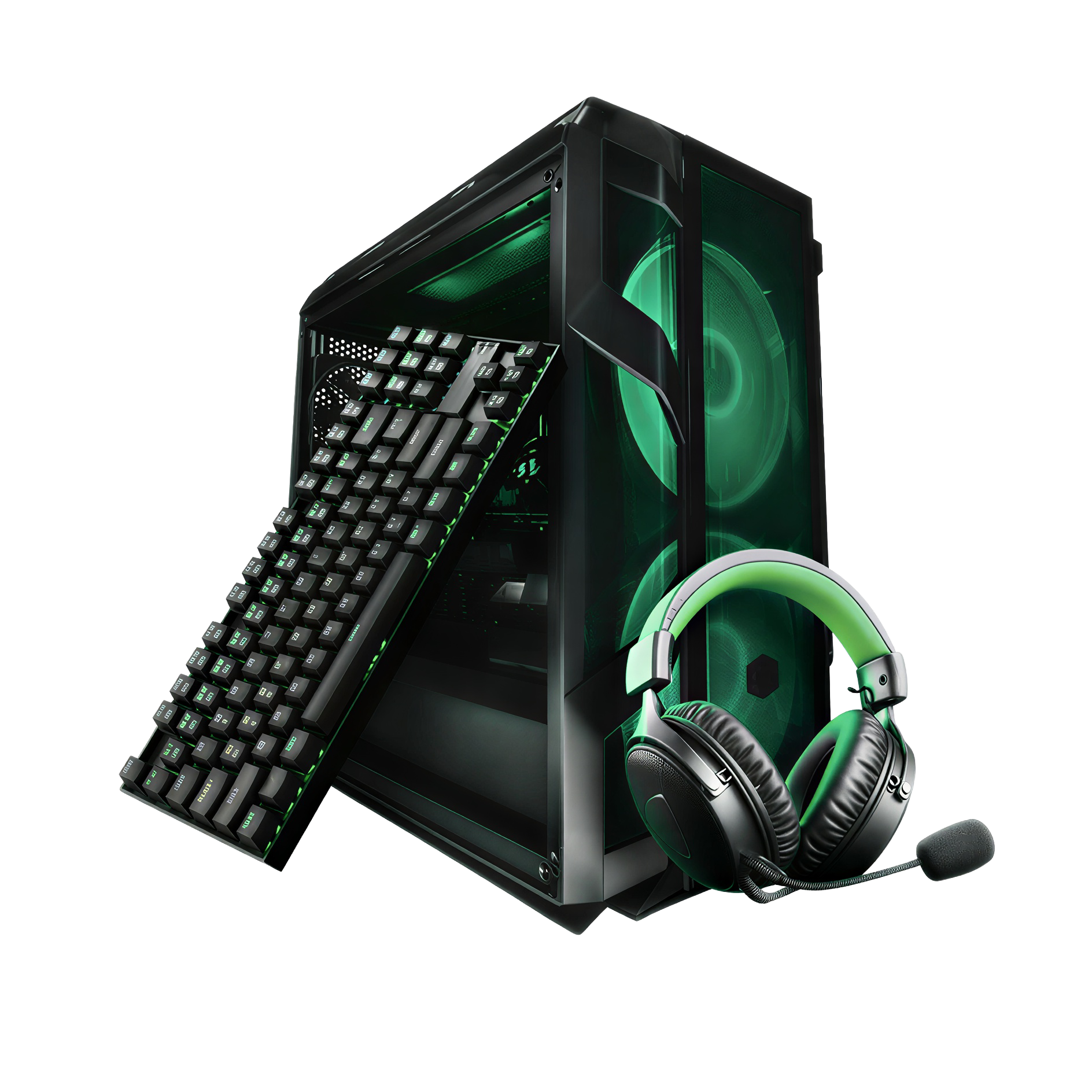 Custom gaming PC met groene RGB verlichting